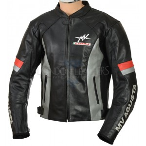 MV Agusta Corse Gunmetal Leather Biker Jacket